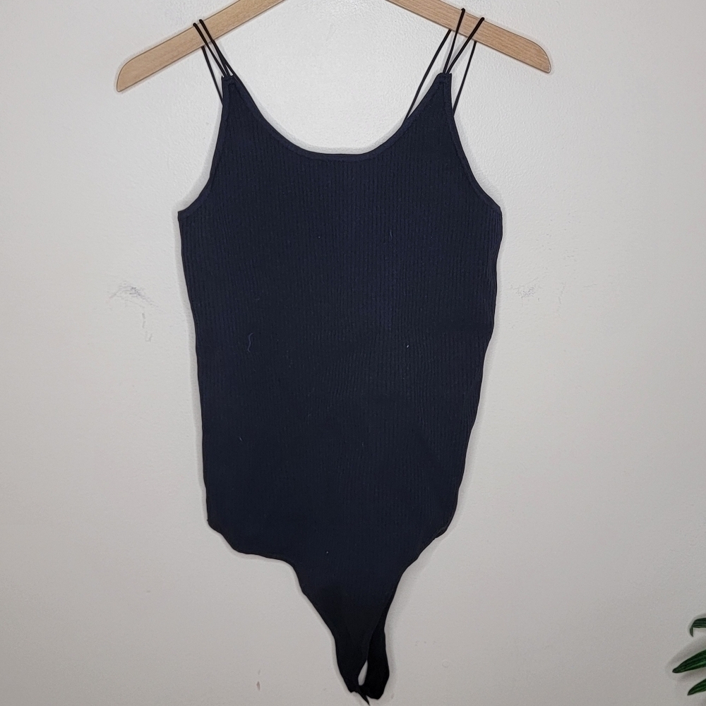 NWT Everyday Chic Boutique Open Strappy Back Black Ribbed Bodysuit Size Large